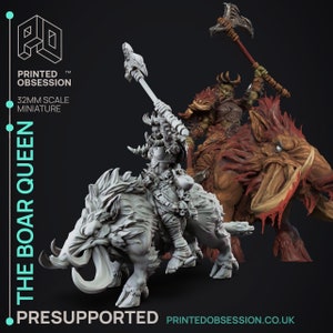 The Boar Queen Orc Miniature - Foundlings - Printed Obsession - &D 5e - Dungeons and Dragons - Pathfinder - Fantasy RPG Tabletop Game