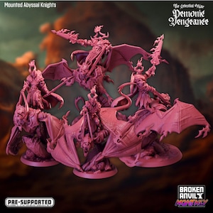 Mounted Abyssal Knights on Dreadbats Miniature - D&D 5e - Dungeons and Dragons - Fantasy Tabletop Games
