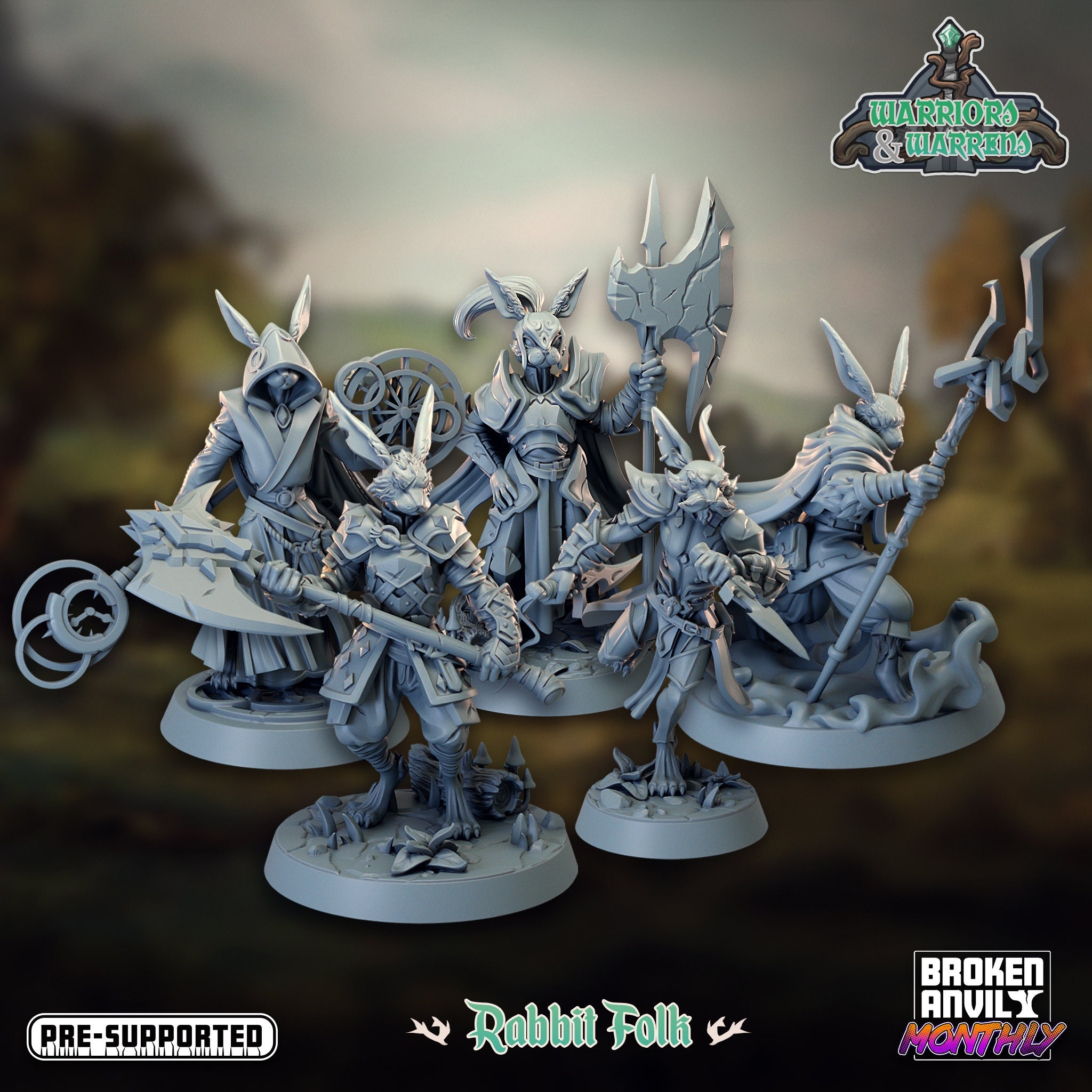 Rabbit Folk Miniature - Warriors and Warrens - D&D 5e - Dungeons and Dragons - Pathfinder - Fantasy RPG Tabletop Games