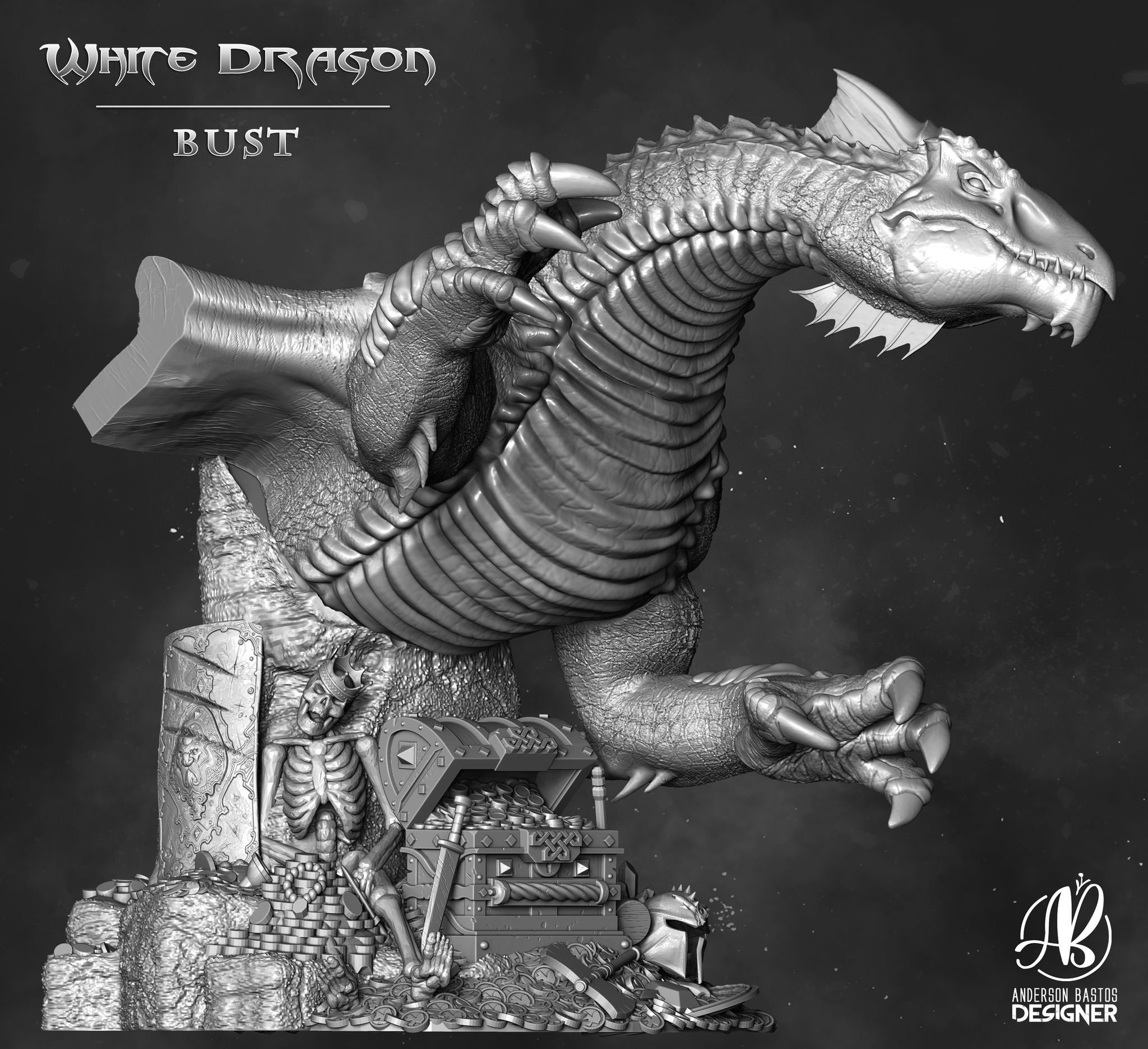 White Dragon Bust Statue Model Kit D&D 5e Dungeons and | Etsy