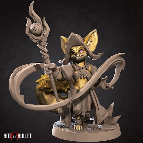 Foxfolk Wizard Miniature - Bite the Bullet -  D&D 5e - Dungeons and Dragons - Pathfinder - Fantasy RPG Tabletop Games
