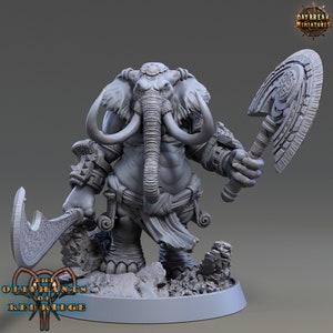Loxodon Barbarian Miniature - Joomini Zickert - Oliphants of Red Ridge - Daybreak  - D&D 5e - Dungeons and Dragons - Fantasy RPG Tabletop