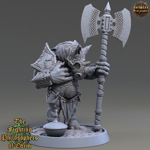 Archytas Heartfell- Rhinofolk Miniature- The Fighting Philosophers of Corn- Daybreak- D&D 5e- Dungeons and Dragons- Fantasy RPG Tabletop