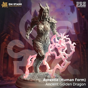 Aurestia, Golden Dragon Human form Miniature- Siege of Nirloom- DM Stash  - D&D 5e - Dungeons and Dragons - Fantasy RPG Tabletop Games