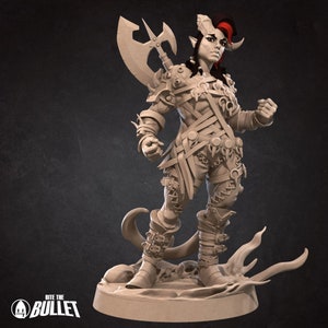 Female Tiefling Barbarian Miniature- Tieflings- Bite the Bullet -D&D 5e - Dungeons and Dragons - Pathfinder - Fantasy RPG Tabletop Games