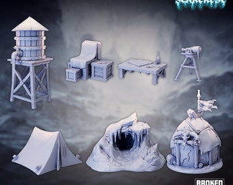Basecamp Frozen Tundra Terrain Miniature - Expedition to Scarcest - Broken Anvil - D&D 5e - Dungeons and Dragons - Fantasy - RPG Tabletop