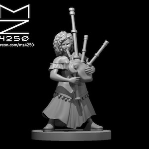 Dwarf Female Bard with Bagpipes Miniature - MZ4250 - - D&D 5e - Dungeons and Dragons - Pathfinder - Fantasy RPG Tabletop Games