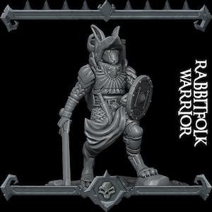 Rabbitfolk Warrior Miniature - Rocket Pig Games - D&D 5e - Dungeons and Dragons - Fantasy RPG Tabletop Games - Pathfinder
