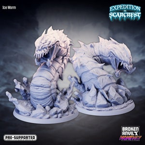 Ice Worm Miniature -  Huge Monstrosity - Expedition to Scarcest - Broken Anvil - D&D 5e - Dungeons and Dragons Fantasy RPG Tabletop Ga