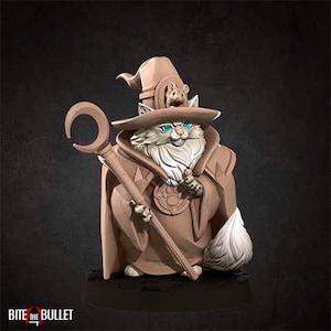 Cat Wizard Miniatuur- Tabaxis- Bite the Bullet - D&D 5e - Dungeons and Dragons - Pathfinder - Fantasy RPG Tabletop Games
