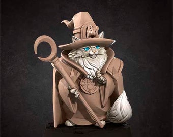Cat Wizard Miniature- Tabaxis- Bite the Bullet -  D&D 5e - Dungeons and Dragons - Pathfinder - Fantasy RPG Tabletop Games