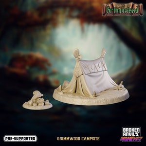 Campsite Terrain Miniature -D&D 5e - Dungeons and Dragons - Pathfinder -Fantasy RPG Tabletop Game