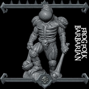 Frogfolk Barbarian Miniature - Rocket Pig Games - D&D 5e - Dungeons and Dragons - Fantasy RPG Tabletop Games - Pathfinder