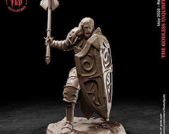 Paladin Miniature - Male or Female - Godless Inquisition - Flesh of Gods - D&D 5e - Dungeons and Dragons - Tabletop - Fantasy RPG  Games