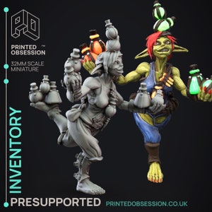 Goblin Inventory Miniature - Goblin Potion Brewers - Printed Obsession - D&D 5e - Dungeons and Dragons - Pathfinder - Fantasy Tabletop Games