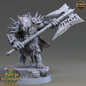 Dios the Jagged- Rhinofolk Miniature- The Fighting Philosophers of Corn- Daybreak- D&D 5e- Dungeons and Dragons- Fantasy RPG Tabletop