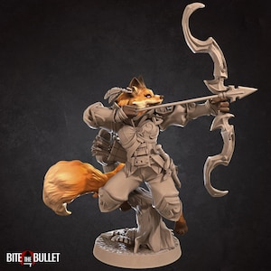 Fox Folk Ranger Miniature - Bite the Bullet -  D&D 5e - Dungeons and Dragons - Pathfinder - Fantasy RPG Tabletop Games