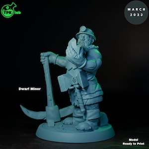 Dwarf Miner Miniature - 2 Choices - TPK Labs- D&D 5e - Dungeons and Dragons - Tabletop - Fantasy RPG Games - Pathfinder