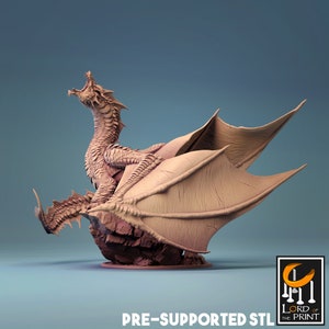 Adult Brine Dragon Miniature - Indigo - Lord of the Print - D&D 5e - Dungeons and Dragons - Pathfinder - Fantasy RPG Tabletop Games