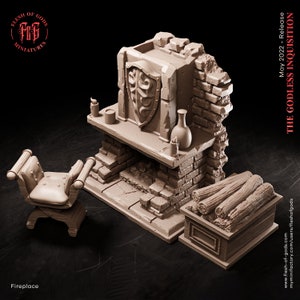 Fireplace Terrain Scenery Prop Miniature - Godless Inquisition - Flesh of Gods - D&D 5e - Dungeons and Dragons - Tabletop - Fantasy RPG