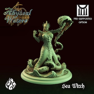 Sea Witch Miniature - Crippled God Foundry - Abyssal Waters - Fantasy RPG - D&D 5e - Dungeons and Dragons - Pathfinder - Tabletop Games