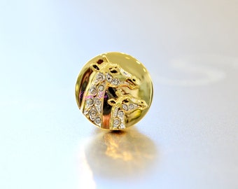 Swarovski Crystal Society Event Exclusive Giraffe Mother and Baby Child Tack Pin Brooch Gold Plated Brand New