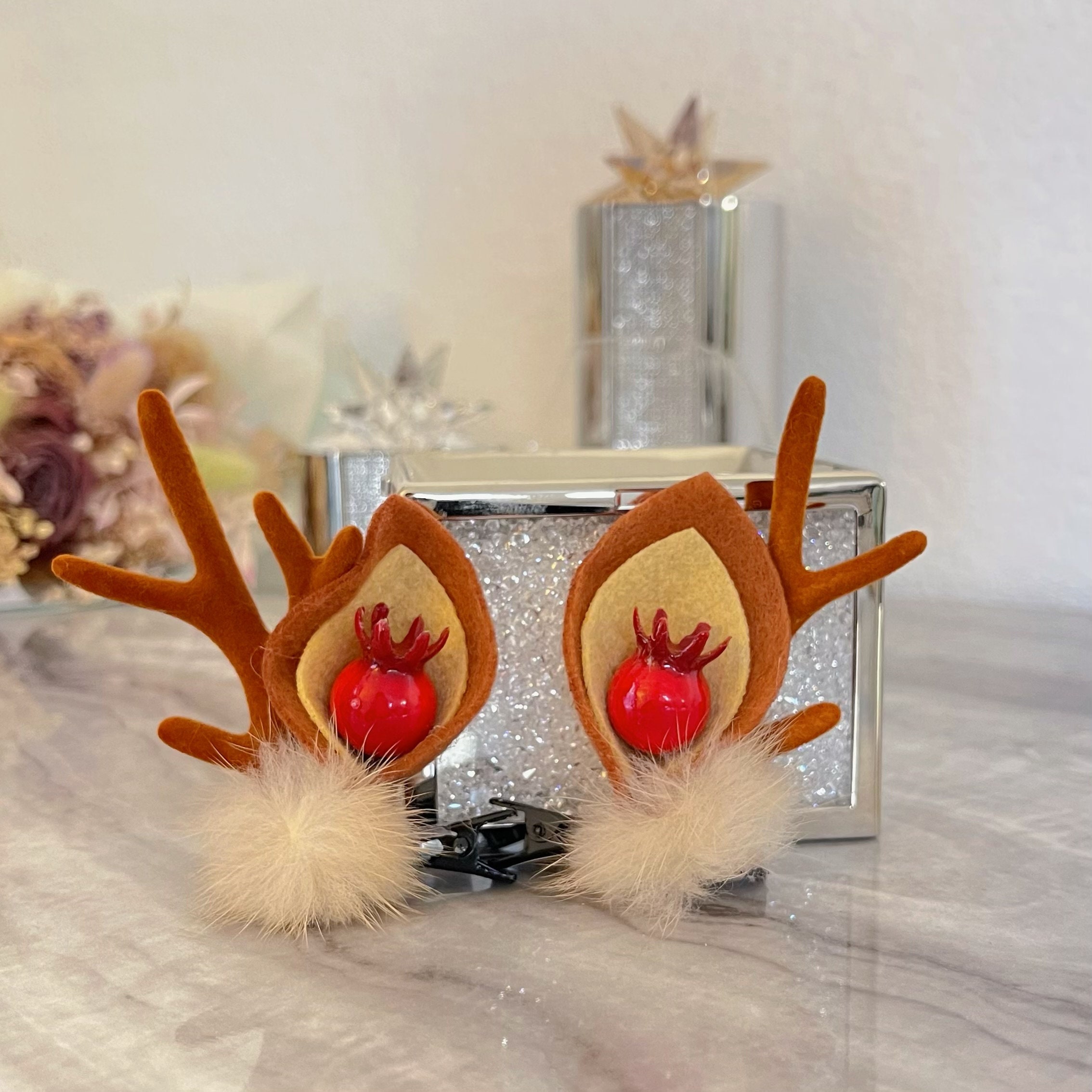 Holiday Reindeer Antlers Hair Clips Hair Hoop Festive Costume Accessory 2pcs Christmas Reindeer Antlers Hair Clips Cute Deer Antlers  main image 4