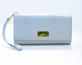 Swarovski Floral Crystal Wristlet Travel Wallet - Sand Beige