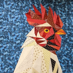 Abstract Chicken rooster Foundation Paper Pieced Quilt Pattern Block From  the Abstract Animals Series 