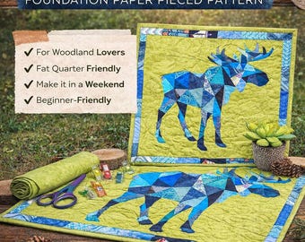 Modello per quilt a patchwork con motivo di alce geometrica, tratto dalla serie Creature geometriche.