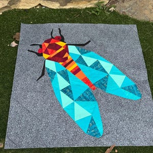 Geometric Cicada Insect Foundation Paper Pieced Quilt Pattern Block From The Geometric Creatures Series