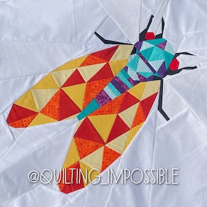 Geometric Cicada Insect Foundation Paper Pieced Quilt Pattern Block From The Geometric Creatures Series