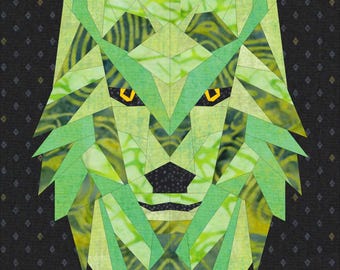 Abstract Wolf Head Foundation Paper Pieced Quilt Pattern Block From The Abstract Animals Series