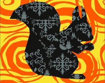 Squirrel Silhouette Paper Pieced Quilt Pattern Block