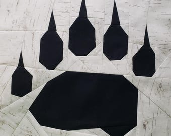 Patrón de bloque de edredón con estampado de pata de oso grizzly: Serie de criaturas geométricas (patrón en PDF)
