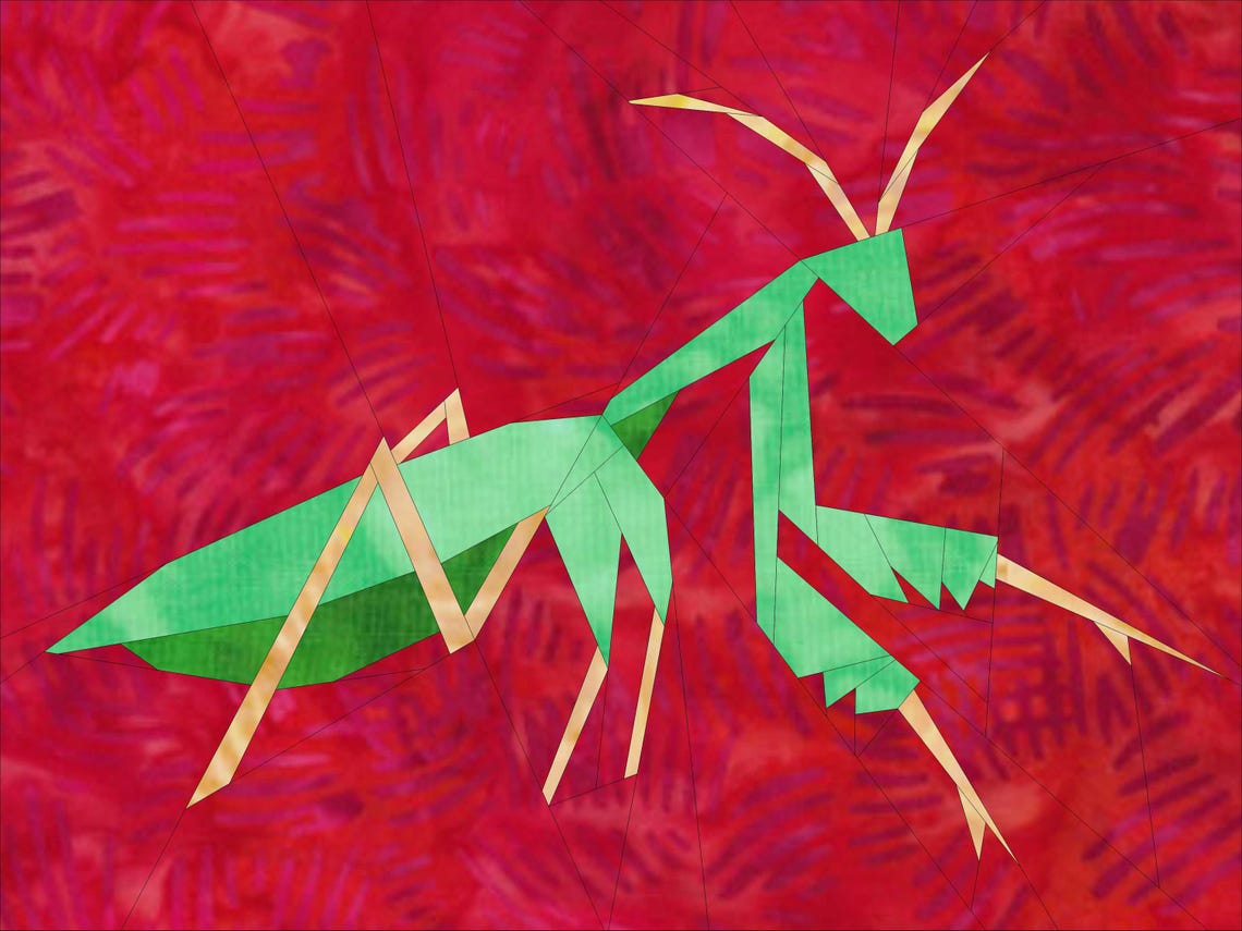 Praying Mantis Insect Bug Paper Pieced Quilt Pattern Block 16