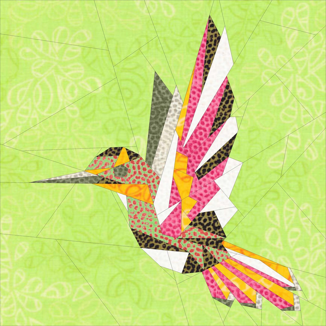 Geometric Hummingbird Foundation Paper Pieced Quilt Pattern Block From ...