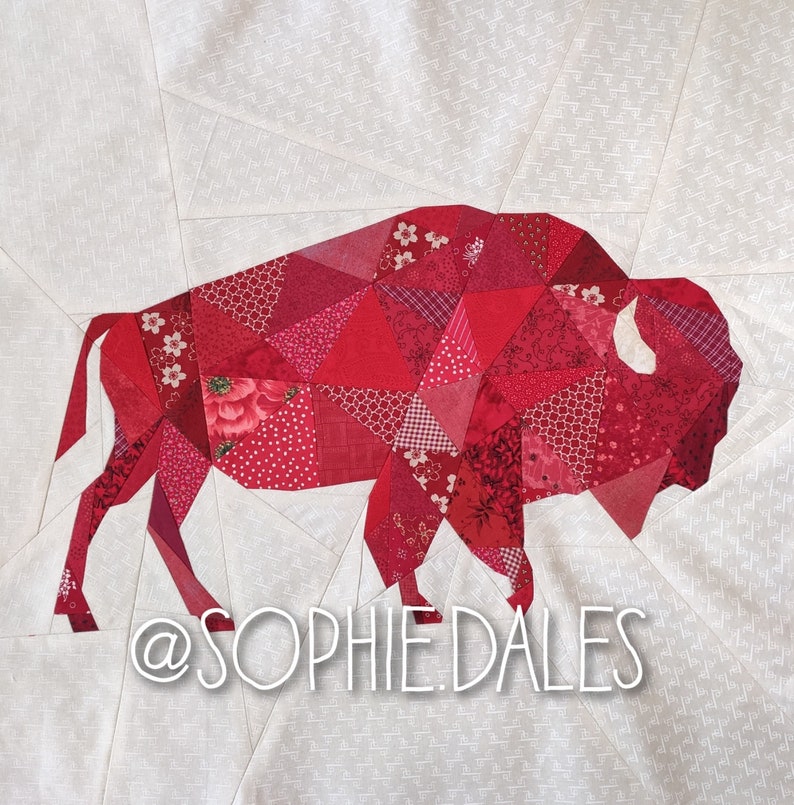 Geometric Bison Foundation Paper Pieced Quilt Pattern Block From The Geometric Creatures Series image 1