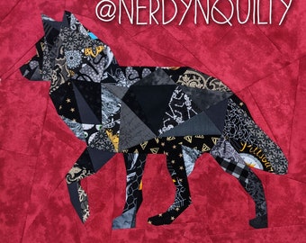 Geometric Wolf Foundation Paper Pieced Quilt Pattern Block From The Geometric Creatures Series