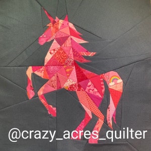 Geometric Unicorn Foundation Paper Pieced Quilt Pattern Block From The Geometric Creatures Series