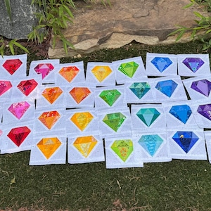 Dazzling in Diamonds - Scrappy Foundation Paper Pieced Diamond Quilt Block (FIVE Sizes! 5" - 12")