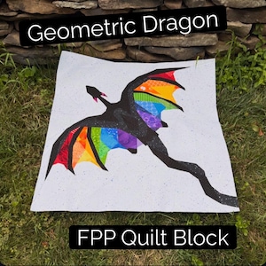 Geometric Dragon Wyvern Foundation Paper Pieced Quilt Pattern Block Fantasy Fae Themed Book Inspired