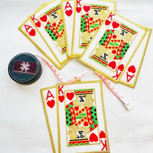 Hot Fix Eisen auf Ace König Deck karten große Patch Alice im Wunderland bestickt Solitär Black Jack Applikation Motiv Casino König Herzen