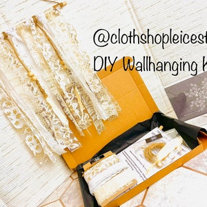 DIY Lacy Wallhanging Kit Garland Wreath Lacy Dress Macrame Room Decor DIY Craft Kit Lace Vintage Lace Boho Hanging Feathers