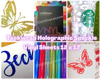 Teckwrap Premium Holographic Vinyl Sparkle Shiny Disco Mirror Vinyl 6 arkuszy 12 x 12 Precut Personalization Cricut Cameo Silhouette HTV