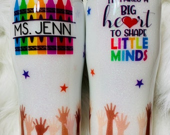 Personalized Teacher Tumbler | Crayon Design, Big Heart