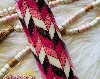 Pink  and Purple Chevron Tangram Glitter Tumbler