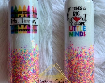 Personalized Teacher Tumbler | Crayon Design, Big Heart
