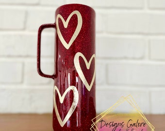 Red Glitter Tumbler with Gold Hearts, Valentine's Day Gift
