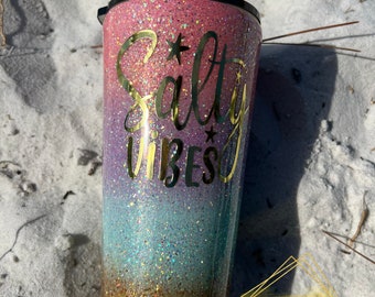 Salty Vibes Glitter Beach Tumbler | Sunset Ombre